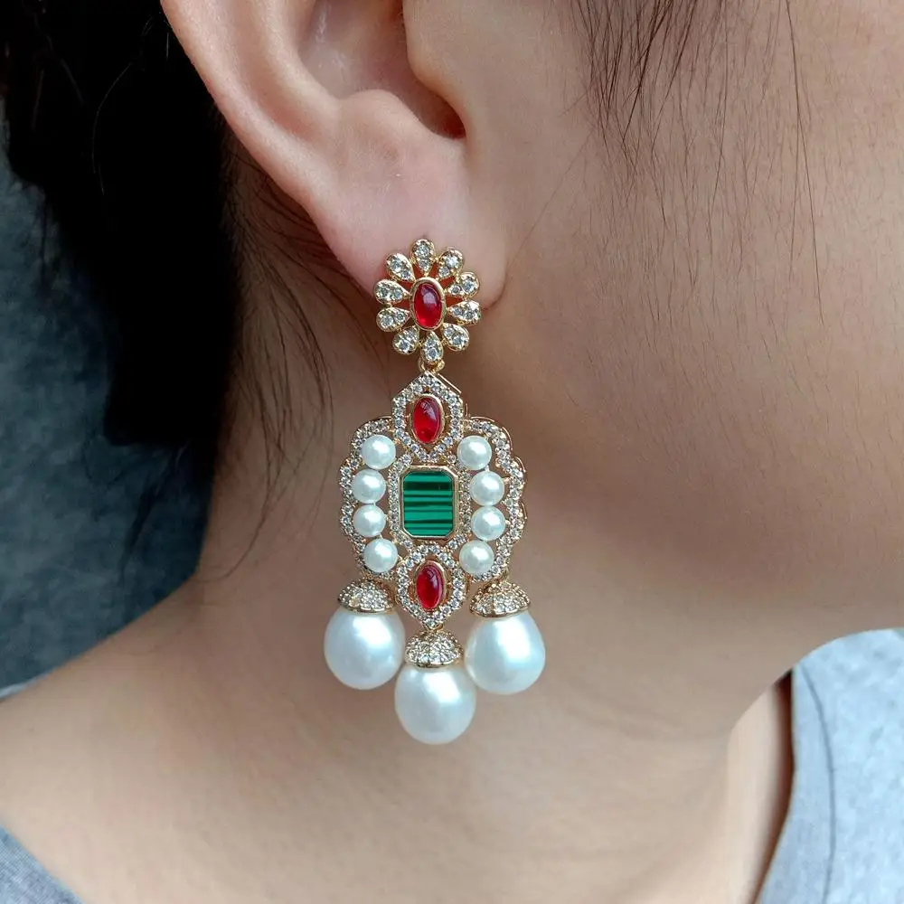 

Y·YING Cultured White Pearl Cz Pave Gold Plated Fashion Stud Earring Big Statement Earring