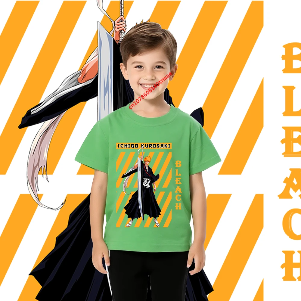 Bleach Ichigo Kurosaki Anime Print Cotton T Shirt for Boys Cartoon T shirts Kids Short Sleeve Tee Childrens Clothing view 3