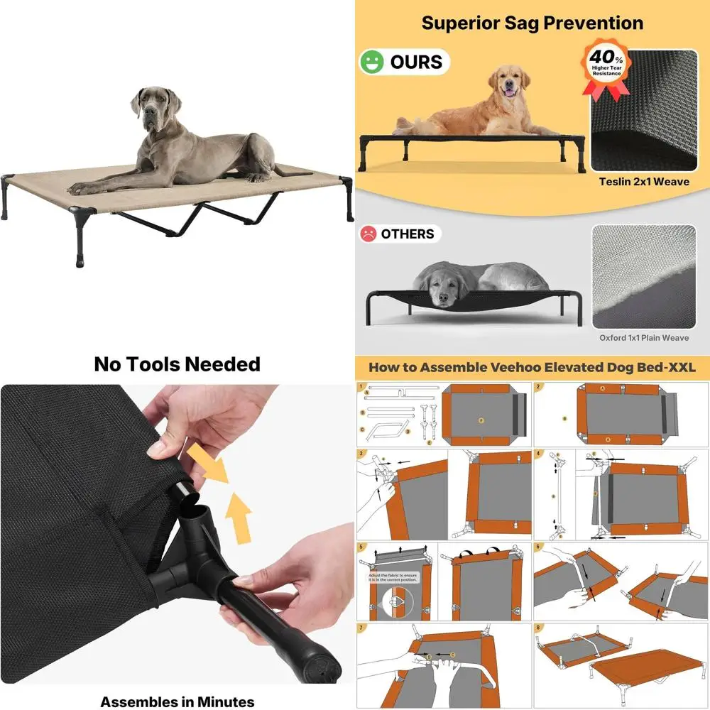 

XXL Cooling Elevated Dog Bed for Large Dogs with Mesh, No-Slip Base, 59x37.5 Beige