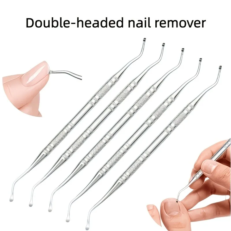 5pcs/1pcs Stainless Steel Silvery Double-Headed Toenail Remover - Ingrown Nail Trimmer, Unscented, Double-Headed Pedicure Tools