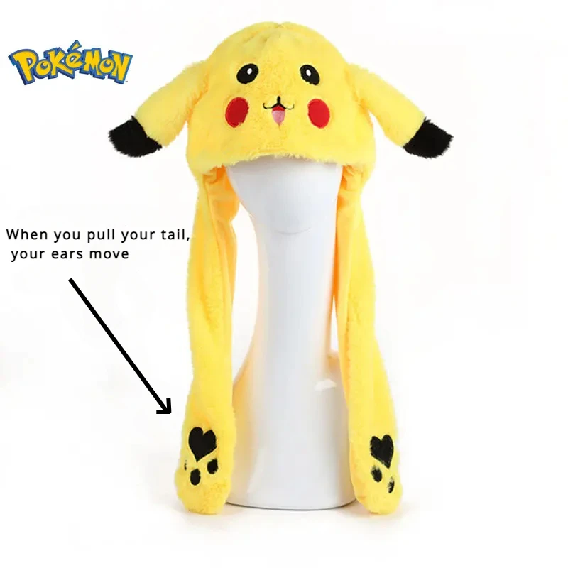 Pikachu Pokemon Anime Plüsch Hut Hasen ohren Plüsch lustige niedliche Cartoon Hut blinkende Ohren bewegliche Plüsch puppe Mädchen Jungen Geschenk