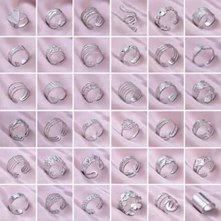Fashion Steel Color Cuff Rings 6pcs/lot Stainless Steel Love Leaves Flowers Shaped Rings Women Jewelry Charms Anniversary Gifts