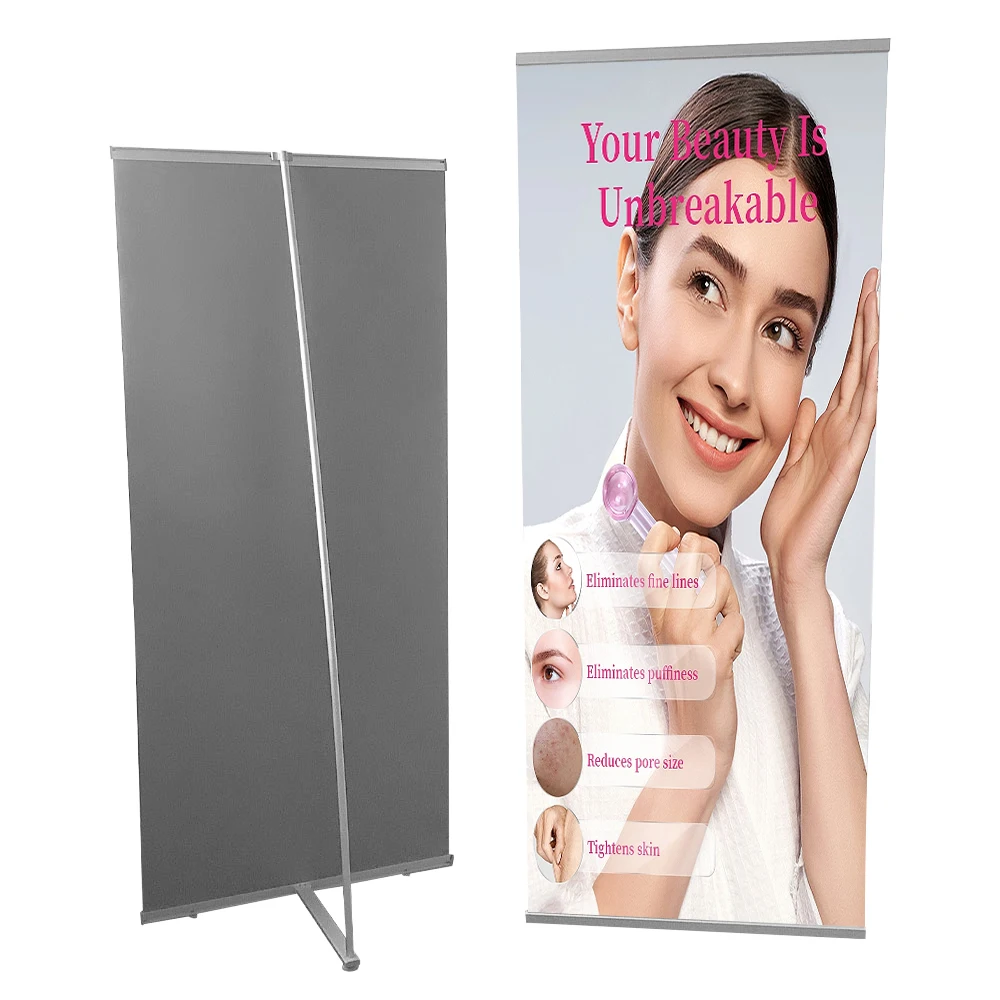 Roll Up Banner  Aluminium L  X  Stand Retractable Opaque PET with no curl edges Custom Banner Printing for Trade Show Display