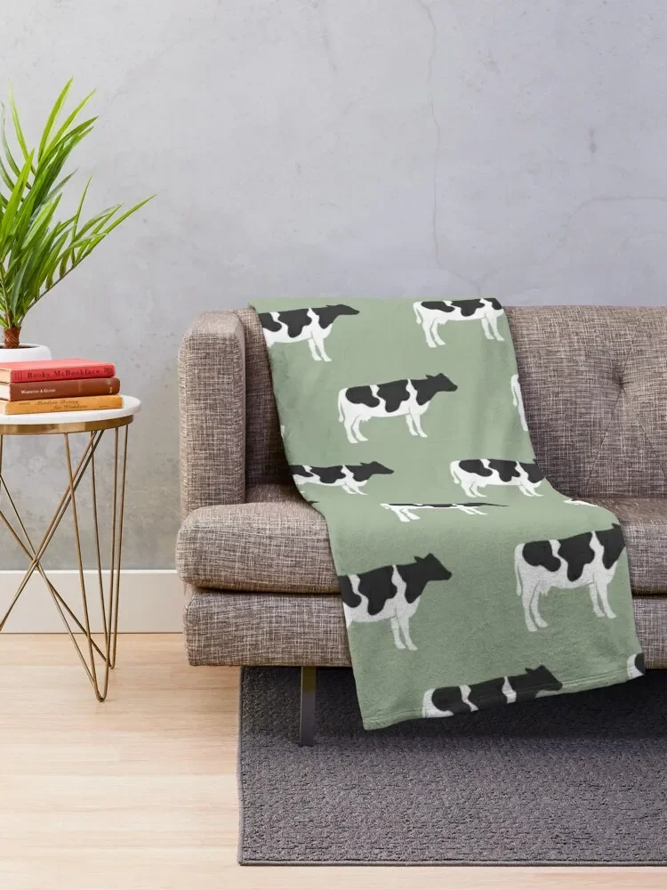 Cows - farm - dairy cows on sage Throw Blanket blankets ands Loose Blankets For Bed Blankets