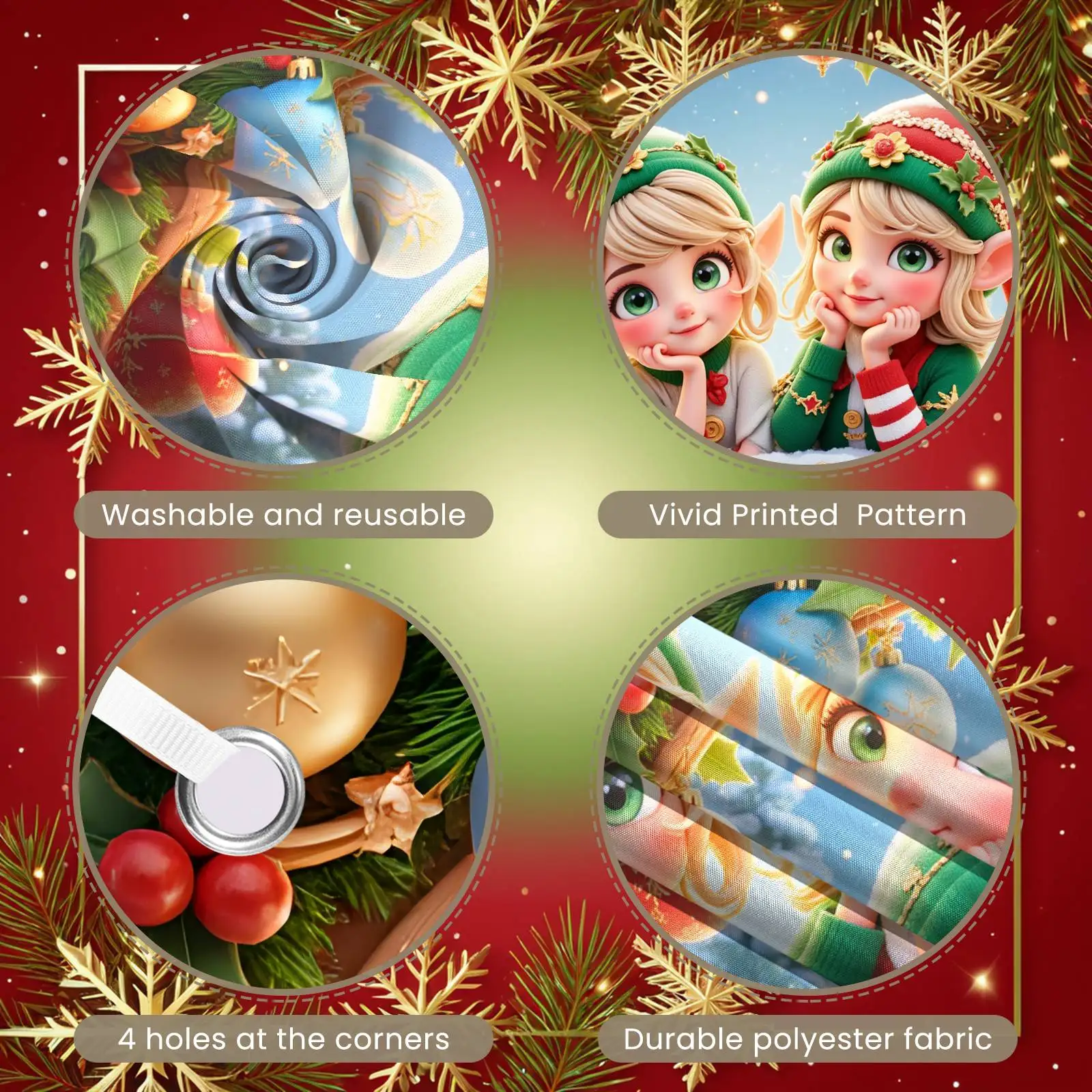 Banner natalizio Decorazioni di agrifoglio Banner da elfo Banner natalizio festivo per la festa di Natale Servizio fotografico natalizio Celebrazione natalizia