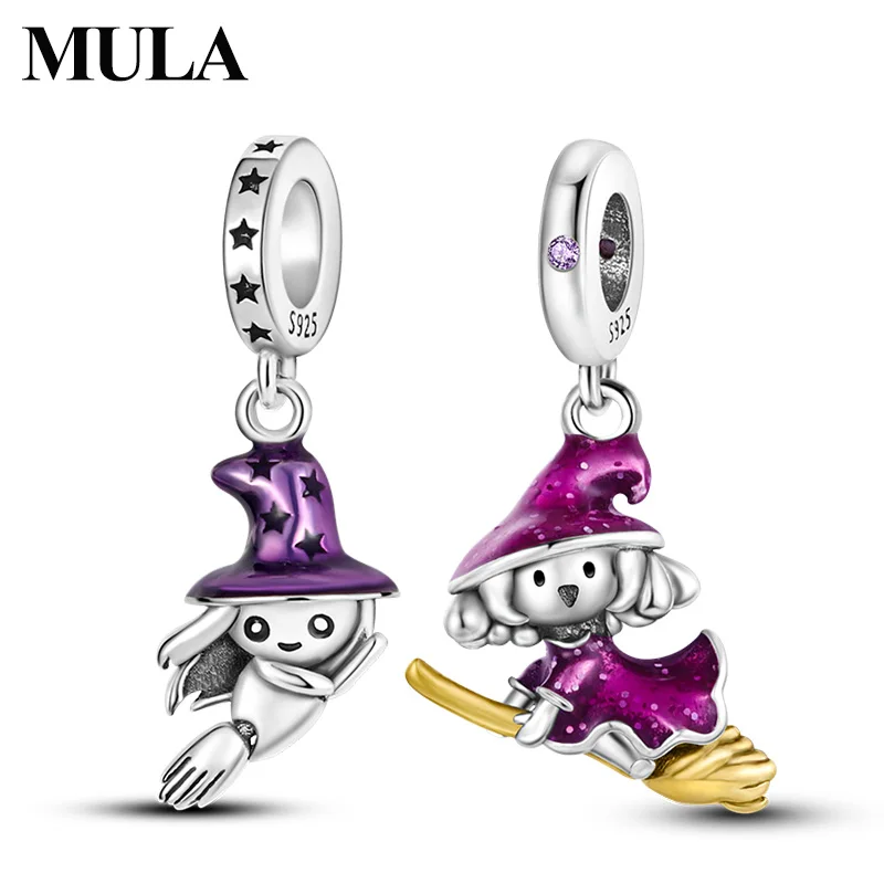 MULA 925 Sterling Silver Halloween Charms Beaded Pendant Magical Girl Charm Fit Original Bracelet Bangle Women DIY Jewelry Gift