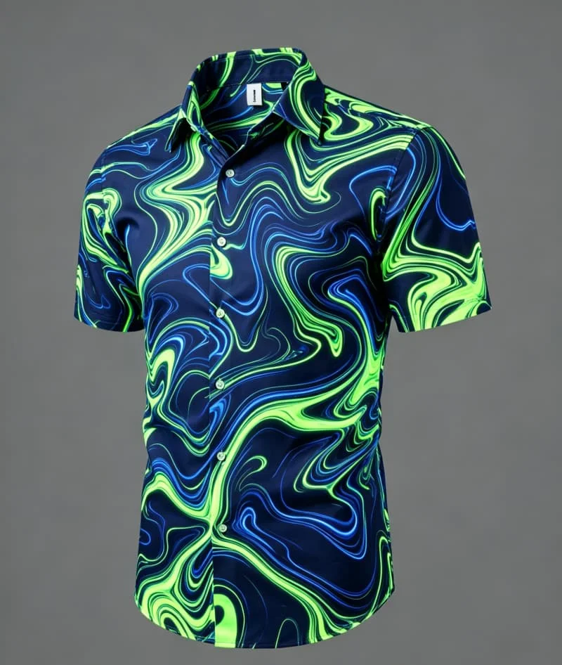 Fluid Marble Print Short Sleeved Shirt For men's Casual top, With A Neat And Artistic Charm For Daily Wear