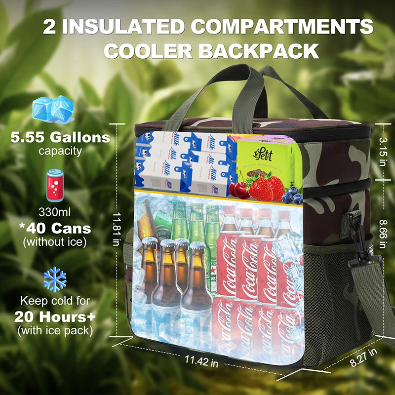 18L Multi-Pocket Tactical Insulated Lunch bag For Men Portable Large Capacity Leakproof Tote Cold Cooler Bag For Picnic Camping