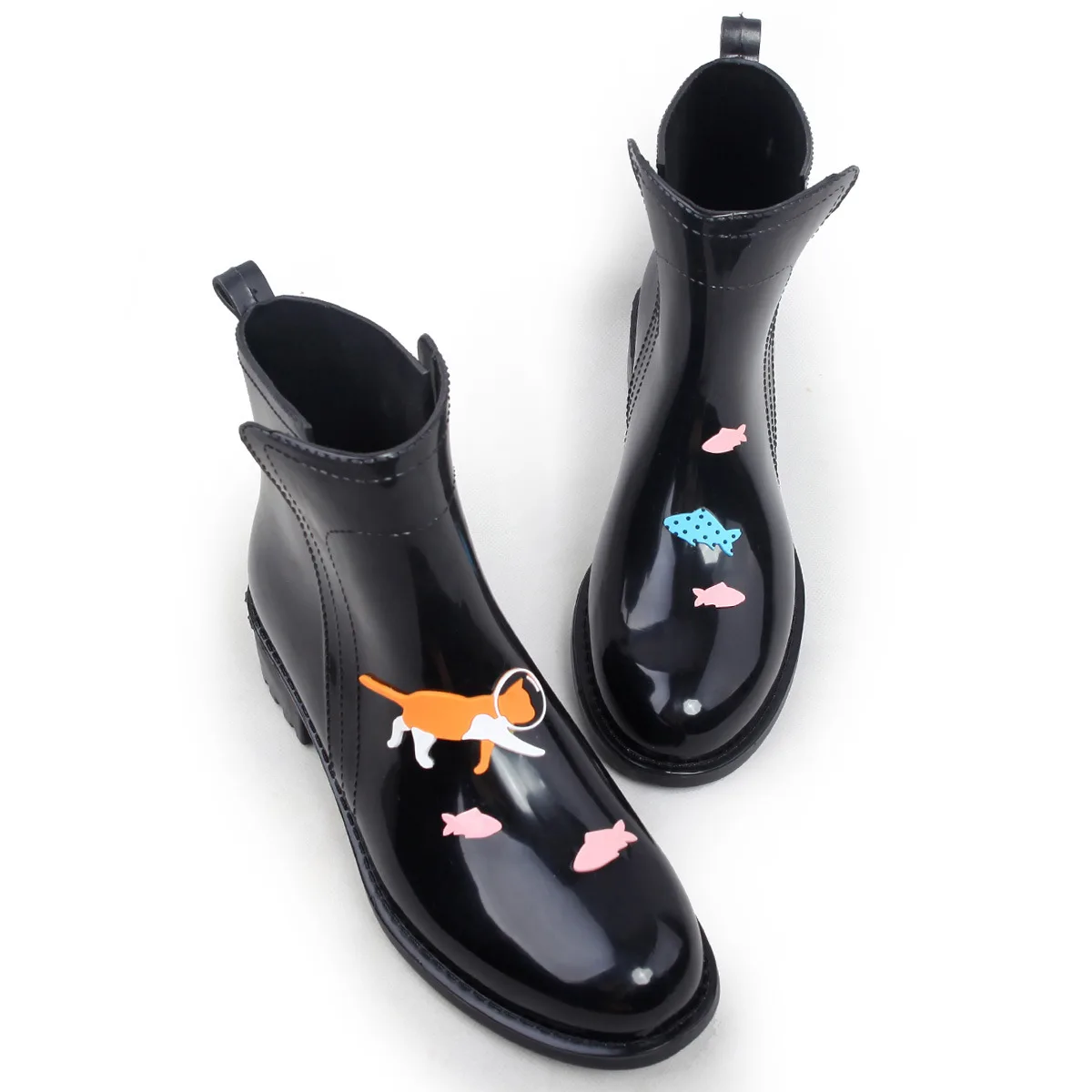 Women Ankle Cartoon Rain Boots Outside Fashion Non-Slip Short Tube Waterproof Boots Female Hand-painted Rain Shoes