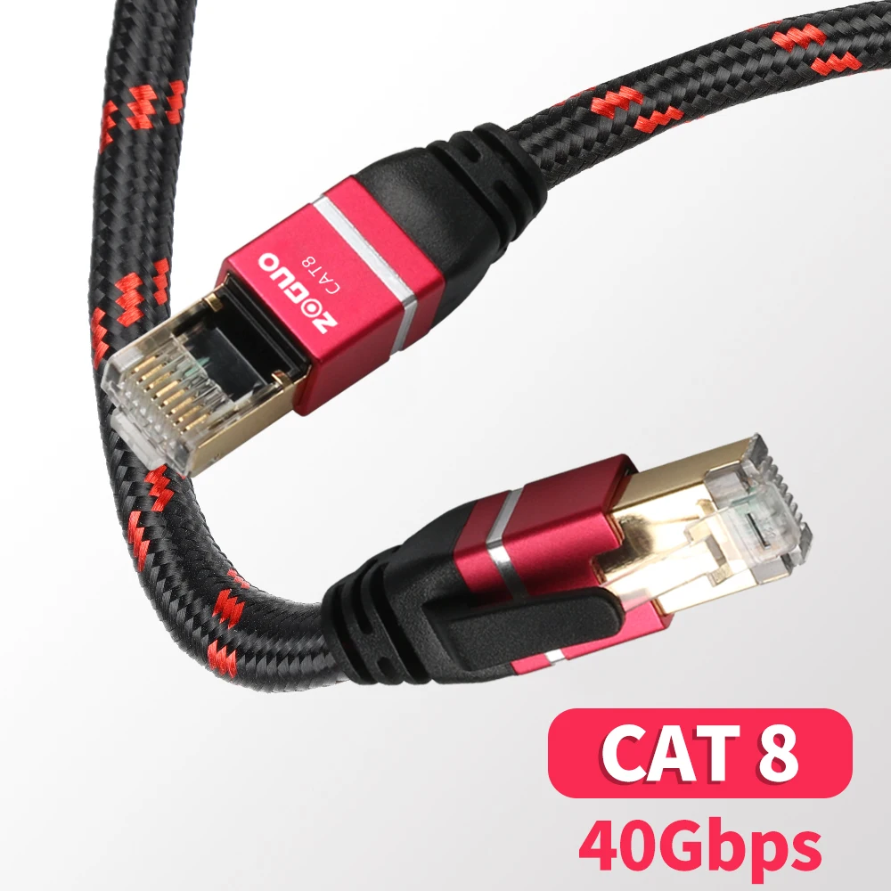 ZOGUO-enrutador de Cable Ethernet CAT8, RJ45, Internet Lan, SFTP, 40Gbps, 2000MHz, Red con algodón trenzado para ordenador portátil, IPTV, PS4,