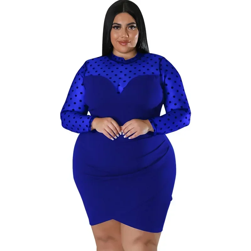 MY1032- Europeu e Americano plus size sexy hip abraçando boate roupas femininas malha vestido multicolorido, gordinho MM