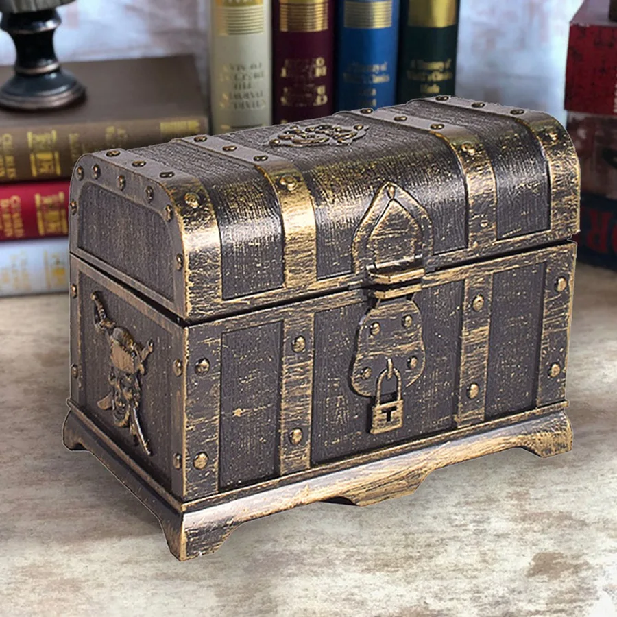 Pirate Treasure Chest decorativo scrigno del tesoro Keepsake portagioie giocattolo di plastica scatole del tesoro decorazioni per feste bronzo di