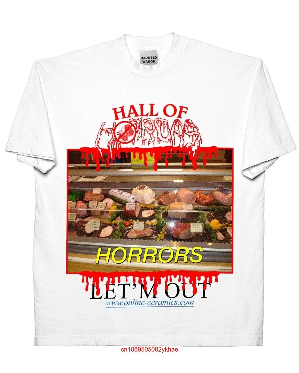 Белая футболка с изображением зала ужасов из керамики, вегетарианское мясное хранилище, размер XL, длинные или короткие рукава, новинка онлайн