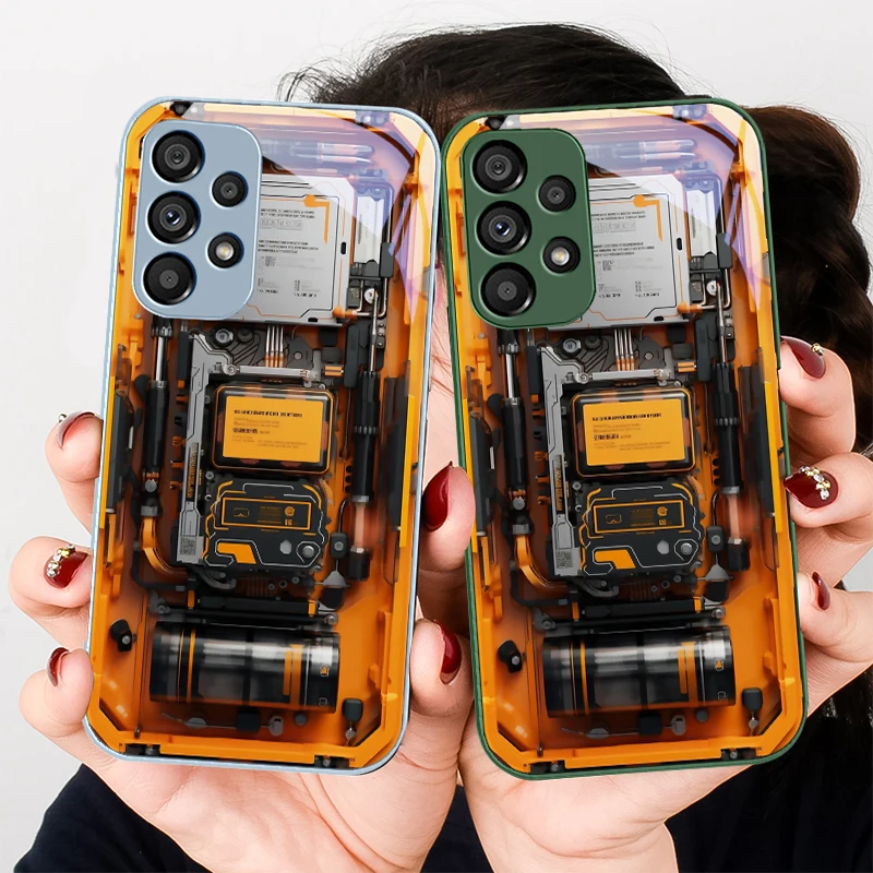 Orange circuit board new For Samsung Galaxy S24 Plus S20 21 FE S23 Ultra S8 9 A70 72 73 50 51 52 53 Tempered Glass Phone Case