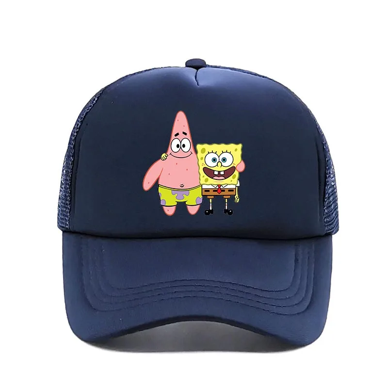 Fashion Cute SpongeBobs Print Baseball Cap Cartoon Men Women Summer Sun Mesh Hat Anime Adjustbale Sunshade Golf Cap Trucker Hat