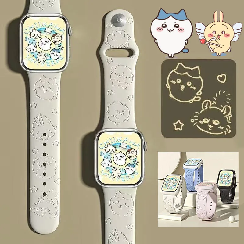 Chiikawa Usagi ل أشرطة ساعات يد آبل 40 مللي متر 41 مللي متر 38 مللي متر سيليكون الرياضة سوار IWatch حزام سلسلة SE 9 8 7 6 5 3 4 الترا 2 هدية