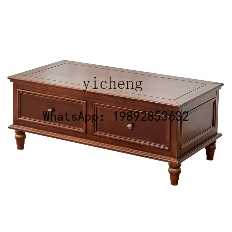 ZZ Retro American Country Solid Wood Coffee Table Living Room Rectangular Floor Cabinet Complete Pine