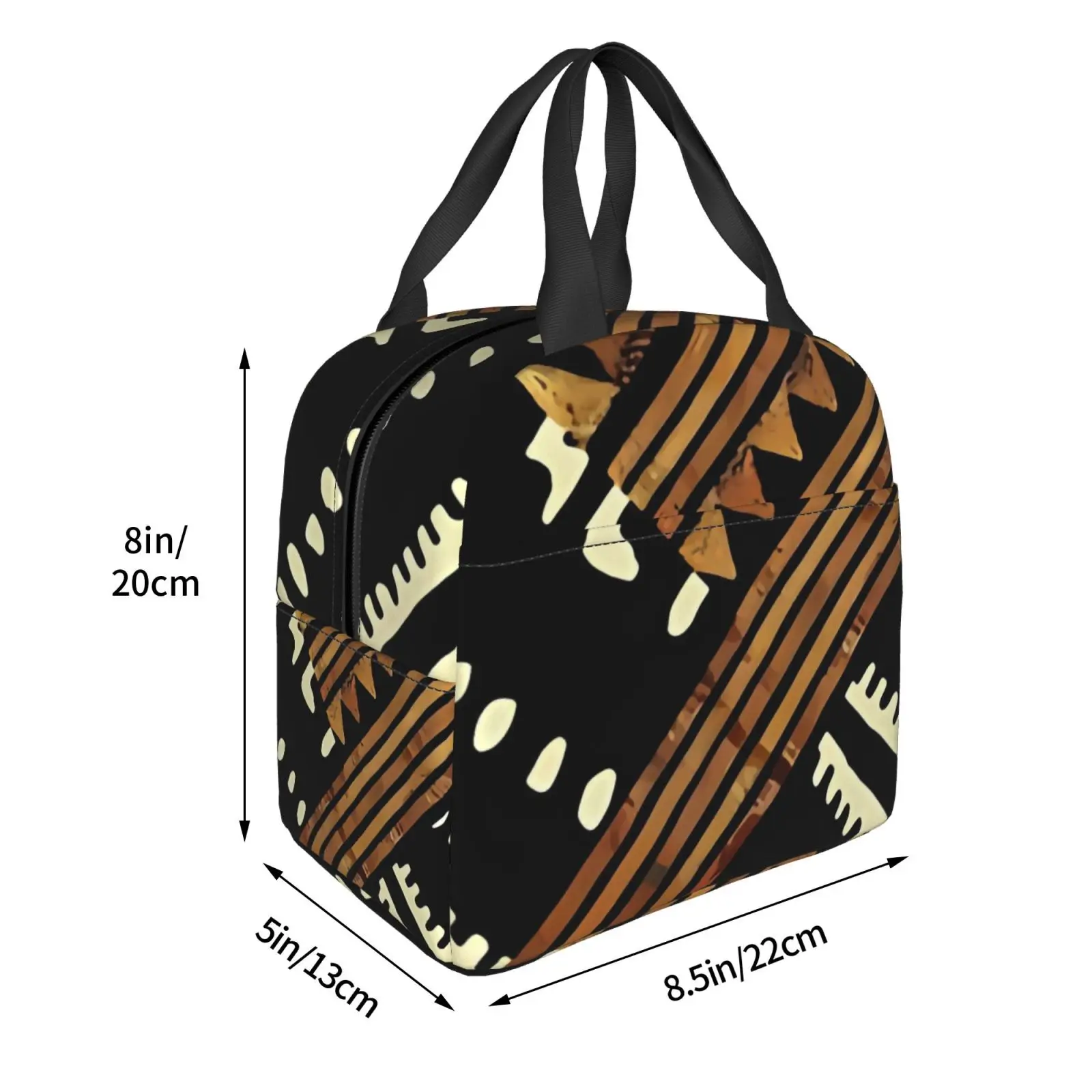 Afrocentric African Series Pattern Print Lunch Tote Bag Insulated Leakproof Lunch Box Container with Front Pocket for Girls Boys