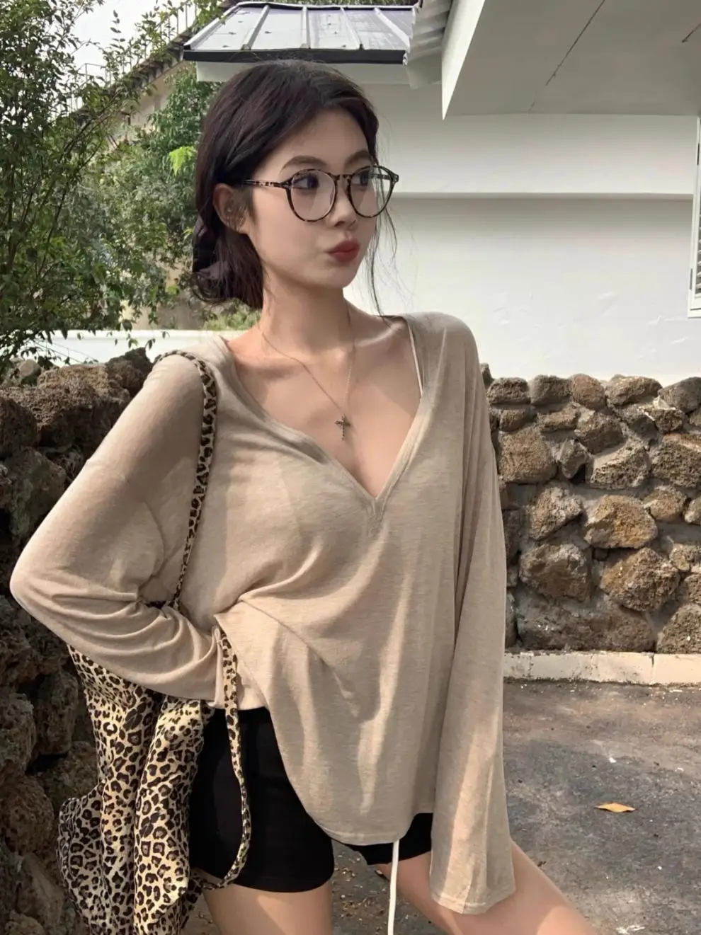 Thin Perspective Long Sleeved T-shirt for Women's Summer Loose Casual Korean Base Sun Protection Cover Up Top for Women