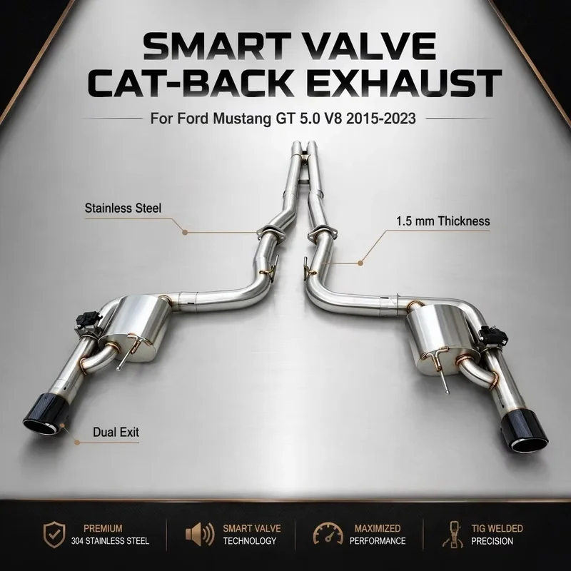 Perfectly Customized Smart Valve Performance Cat Back Exhaust Muffler Specifically Designed for Ford Mustang GT 5.0 V8 2015-2023