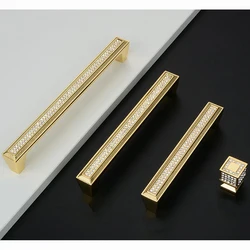 Luxury Crystal Glass Diamond Knob Furniture Golden Handle For Wardrobe Drawer Knob Kitchen Cabinets Cupboard Dresser Door Pulls