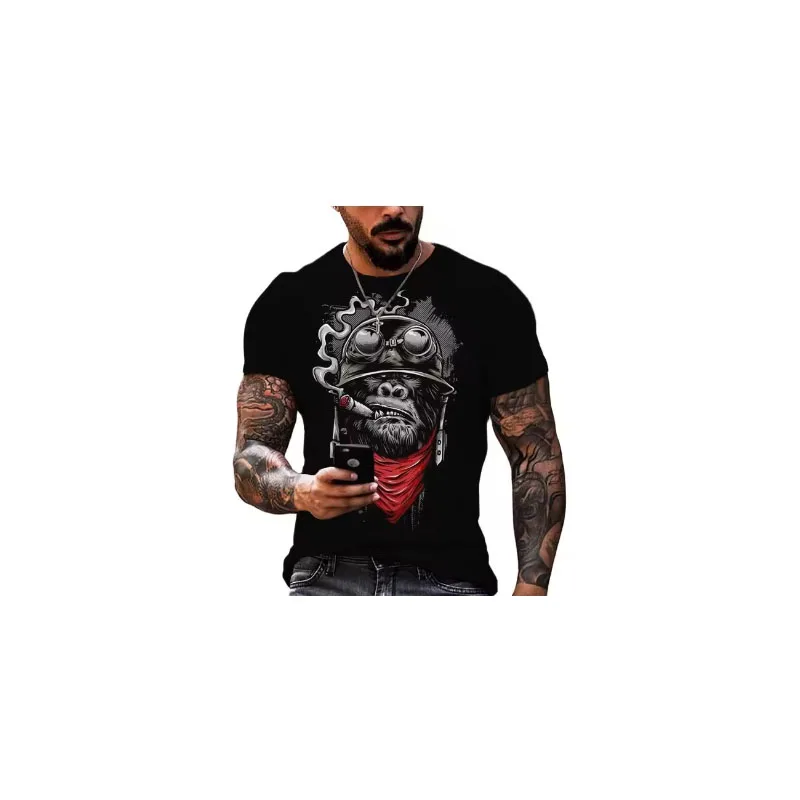 

Biker T Shirt For Men Clothing Gorilla Monkey Motorcycle Chopper Bobber School Men's Short Sleeve Printed Men‘s T shirt Homme