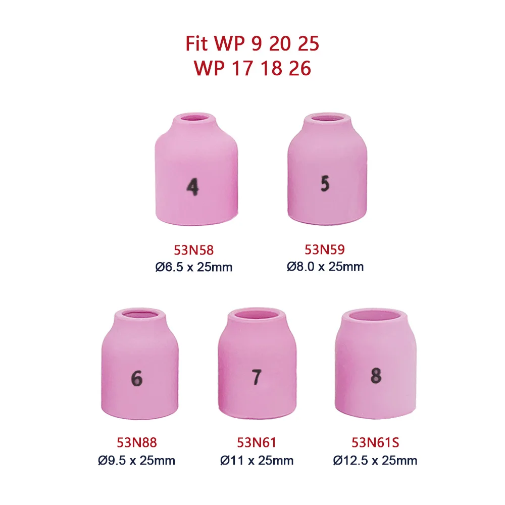 10Pcs TIG Gas Lens Alumina Nozzle Ceramic Cup 53N58 #4 53N59 #5 53N60 #6 53N61 #7 53N61S #8 Fit WP9 WP20 WP25 TIG Welding Torch