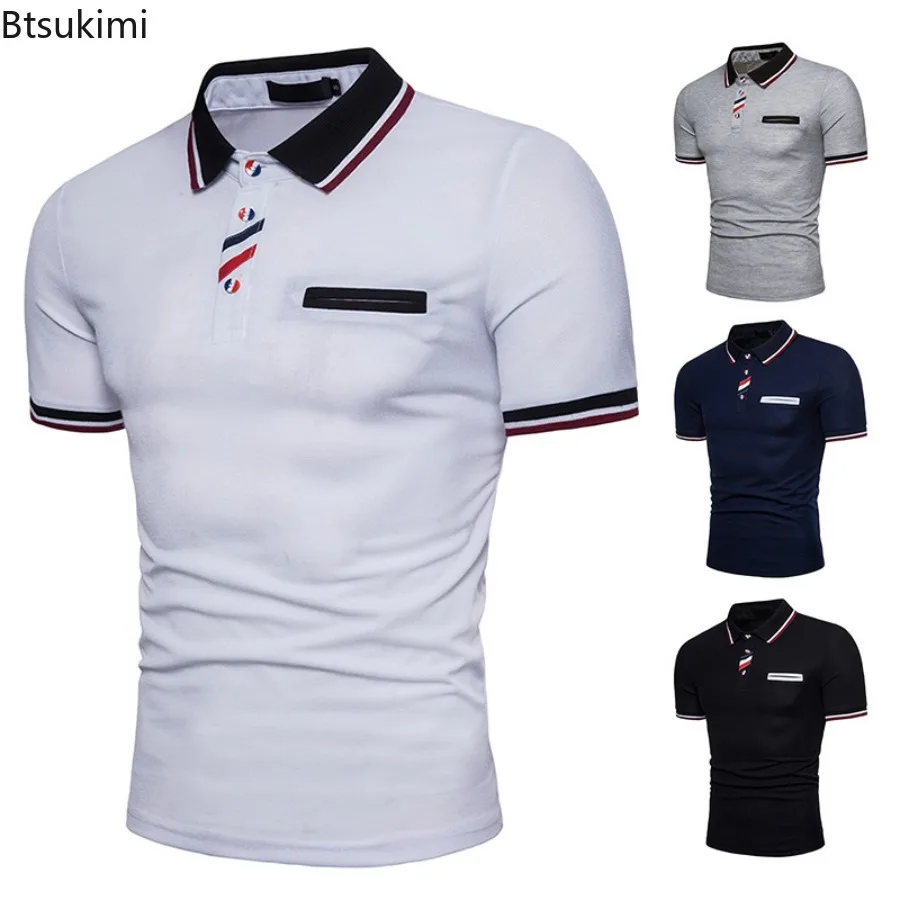 Summer New Men's Short Sleeve Polo Shirts Breathable Casual Golf Sports T-shirts Fashion Color Blocking Design Male Basic Tops