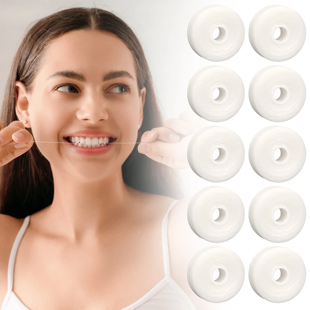 10 Rolls Dental Flosser Oral Hygiene Teeth Cleaning Dental Floss Spool Wax Mint Toothpick Flosser Teeth Flosser 50M