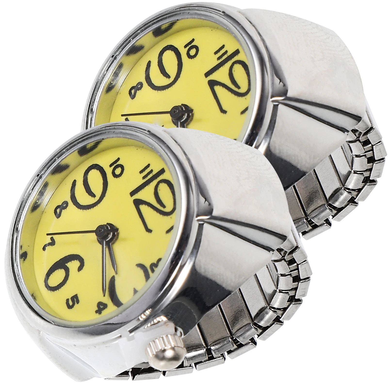 2pcs Finger Wear Quartz Watches Creative Ring Watches Mini Time Display Accessories for Women Men (Yellow)