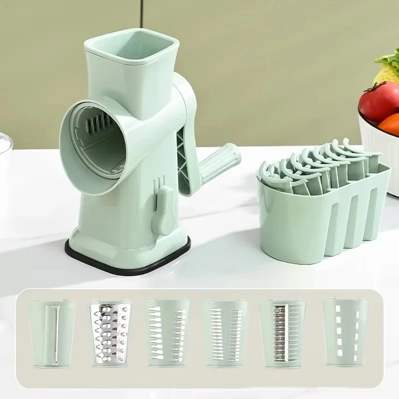 

Multi-Functional Rotary Stainls Steel Vegetle Cutter Manual Roll-Type Potato Slicer Cucumber Grater