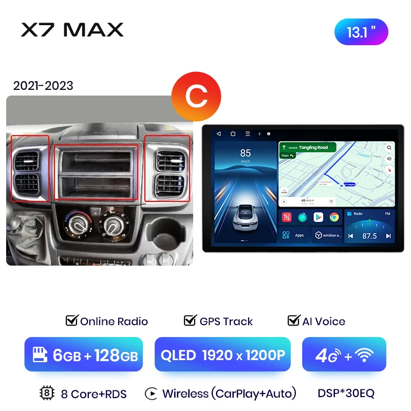Junsun 13.1 inch QLED Android Draadloze CarPlay Auto Radio Voor Fiat Ducato Peugeot Boxer 2 Citroen Jumper 2 2006-2015