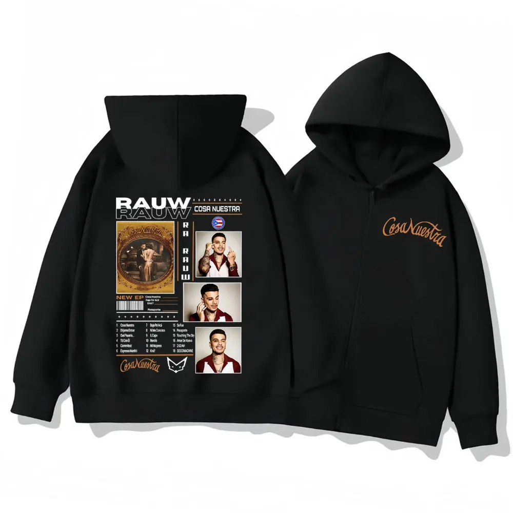 

Rapper Rauw Alejandro Merch Zipper Hoodies Cosa Nuestra Album Graphic Zip Up Pullovers Men's Women's Fashion Hip Hop Sweatshirts