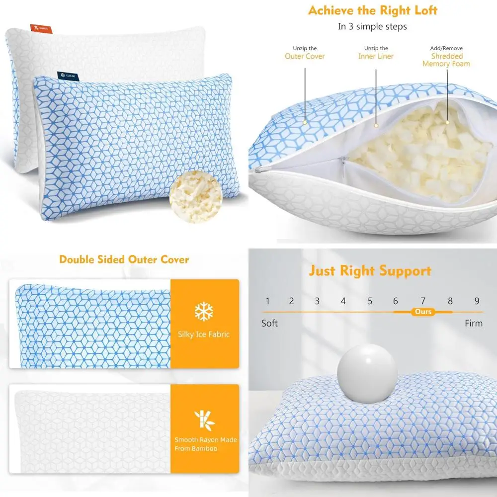 

Комплект из 2 подушек King Size с эффектом памяти, охлаждающие и регулируемые, для сна на боку, спине и животе