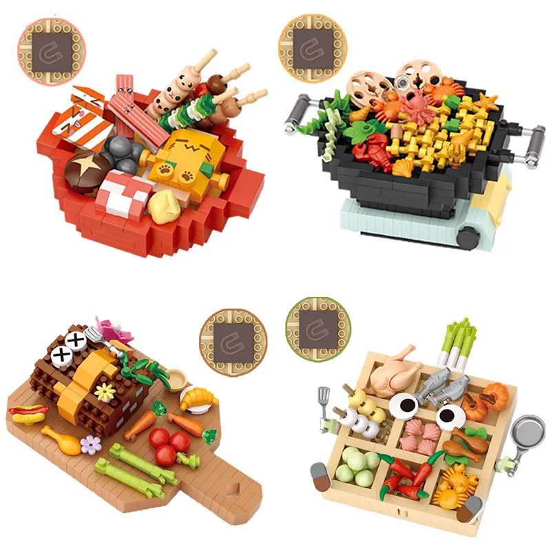 LOZ Mini Creative Fridge Magnet Building Blocks City Oden Hot Pot Steak Model Assemble Decorations Brick Toys DIY Gift
