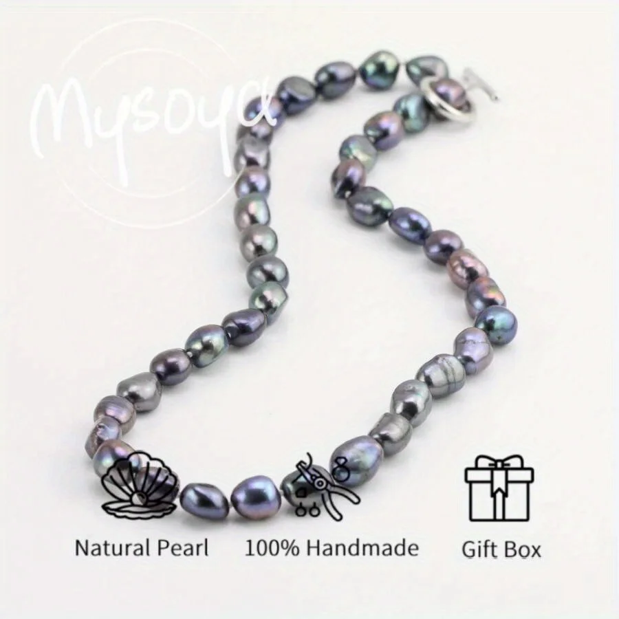 

MYSOYA 7-8mm Black Peacock Freshwater Pearl Necklace With Gift Box Perfect Gift For Wedding Birthday Christmas New Year