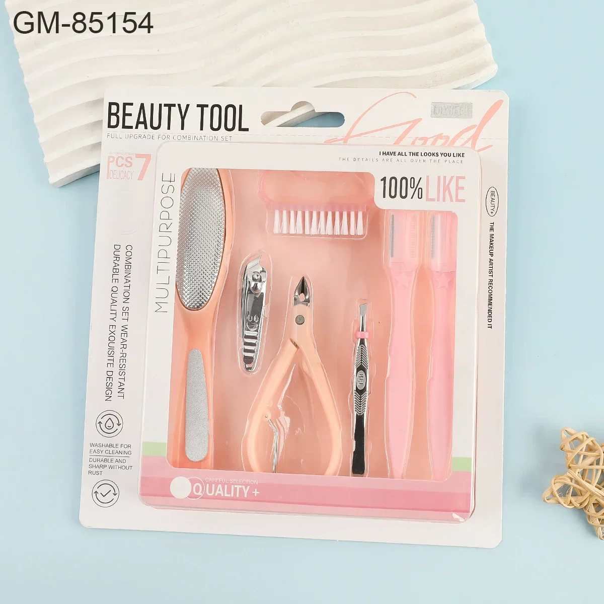 مجموعة أدوات تشذيب وتلميع الأظافر من الفولاذ المقاوم للصدأ، مجموعة ماكينة قص كاملة محمولة مكونة من 7 قطع للعناية المثالية بالأظافر