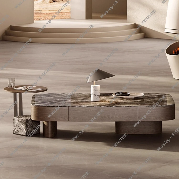 

Light luxury natural luxury stone coffee table Italian living room home storage coffee table designer model