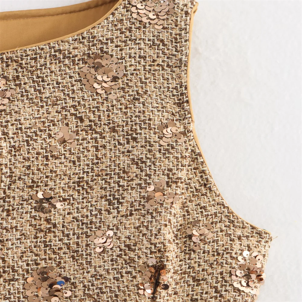 Early Autumn New Small Fragrant Style Heavy Industry Nail Diamond Lace Noble Sleeveless Tank Top Dress for Women with Waist Draw