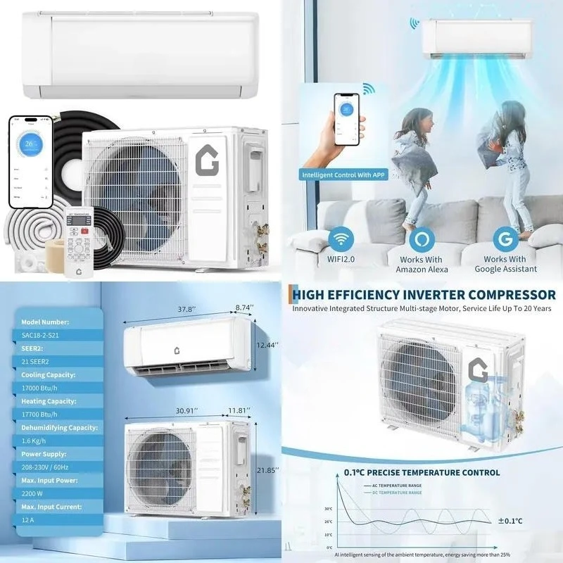 2026 hot sale 18000 BTU Mini Split Air Conditioner Heat Pump System for Custom 21SEER2 230V Inverter Cools Up to 1250 Sq Ft