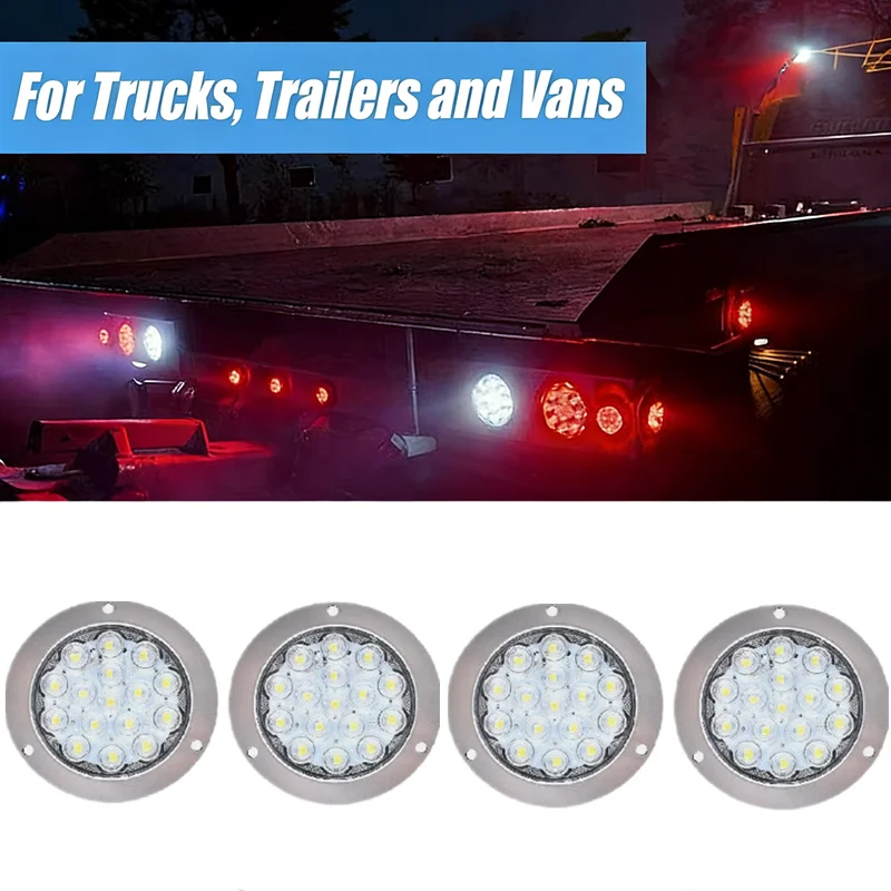 

4 шт. 16-диодные круглые задние фонари 12В 24В для автомобиля, грузовика, указателей поворота, стоп-сигналов, фонарей заднего хода для прицепов и грузовиков