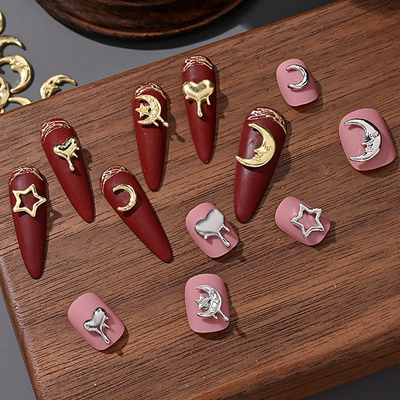 

40PCS 3D Metal Crescent Moon Stars Nail Art Charms Love Heart Accessories For Manicure Decor Retro Nails Decoration Supplies