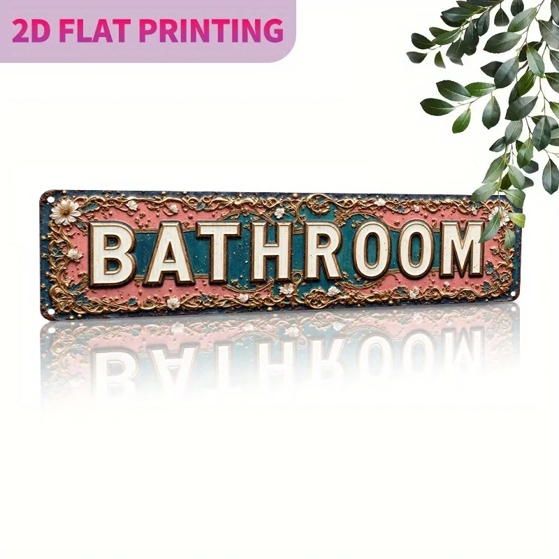 Panel de pared de aluminio con letrero de baño estilo vintage plano 2D | 40,64 cm x 10,16 cm, decoración duradera y fácil de colgar para el hogar, cafetería, Gara