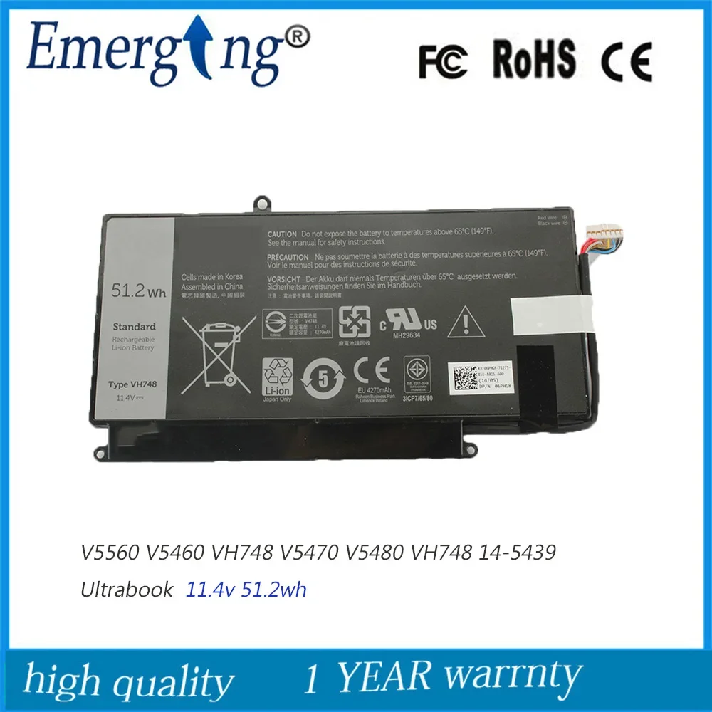 11.4V 51.2WH New Laptop Battery VH748  for Dell V5560 V5460  V5470 V5480  14-5439 Ultrabook