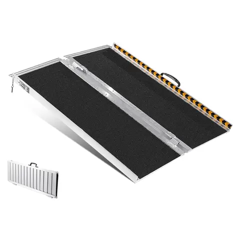 Portable Wheelchair Ramp with Handle, 600LBS Capacity Aluminum Handicap Ramp, Seamless Folding Threshold Ramp for Doorways