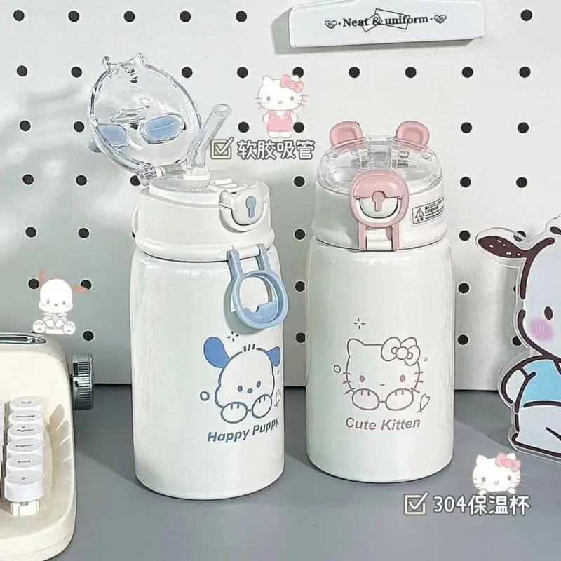 New Sanrio Pochacco Kuromi Hello Kitty Cinnamoroll Cute Large Capacity Insulated Cup Student Cup Stainless Steel Straw Cup