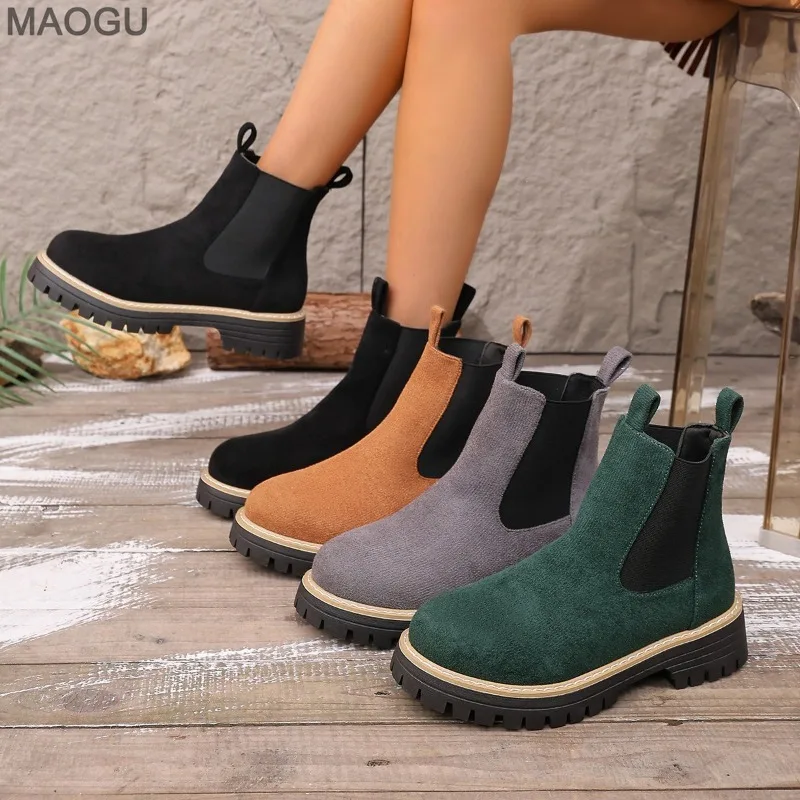 Suede Ankle Boots Slip on 2025 Autumn Winter Fashion Casual Round Toe Short Boots for Women Comfortable Daily Footwear Botines