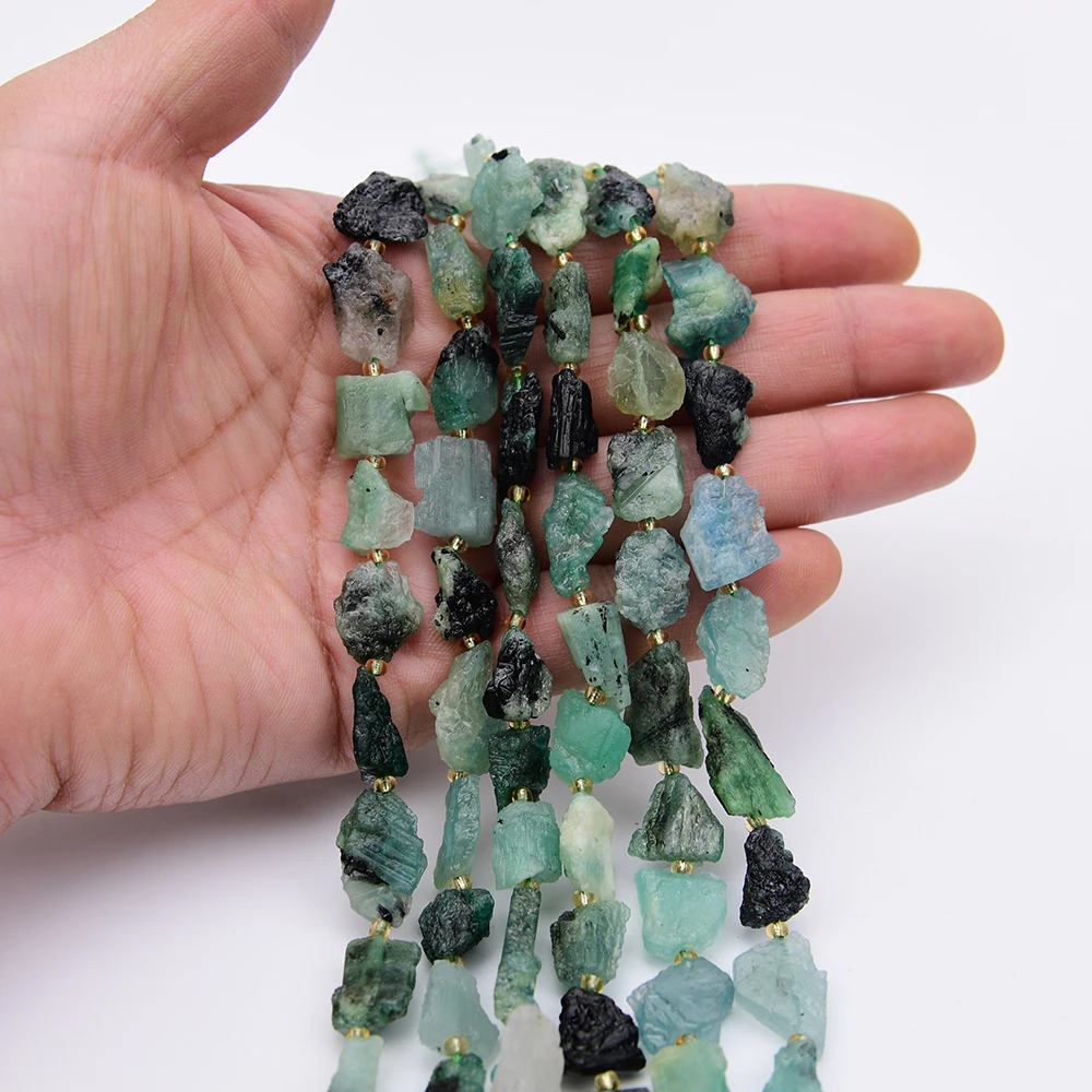 APDGG Natural Green Emerald Stone Freeform Rough Raw Nugget Loose Beads 16'' Strand Jewelry DIY