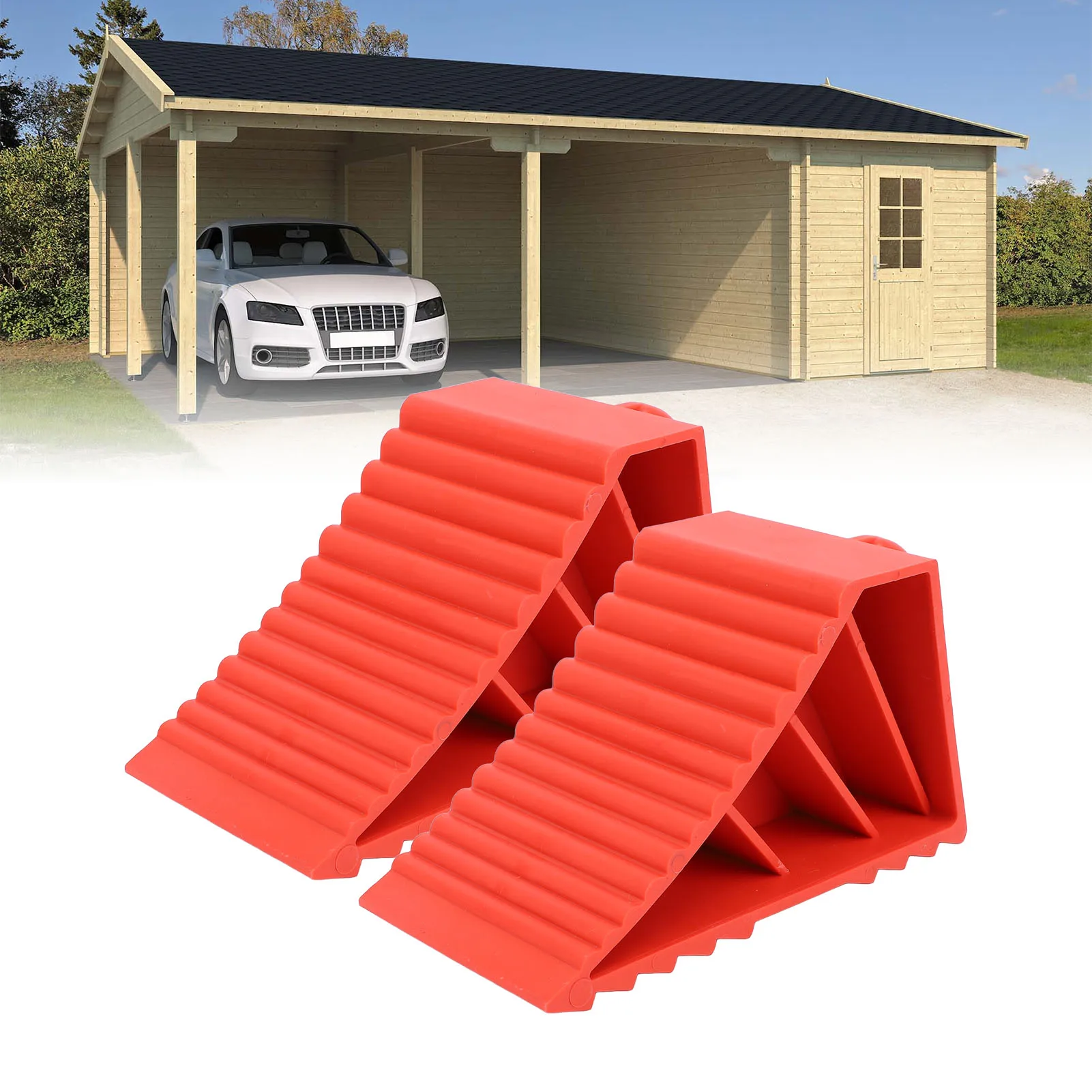 New 2PCS RV Heavy Duty Wheel Chocks Slip Resistant Solid Rubber Wheel Chocks Red Wheel Stopper for Car Travel Trailers RV Truck