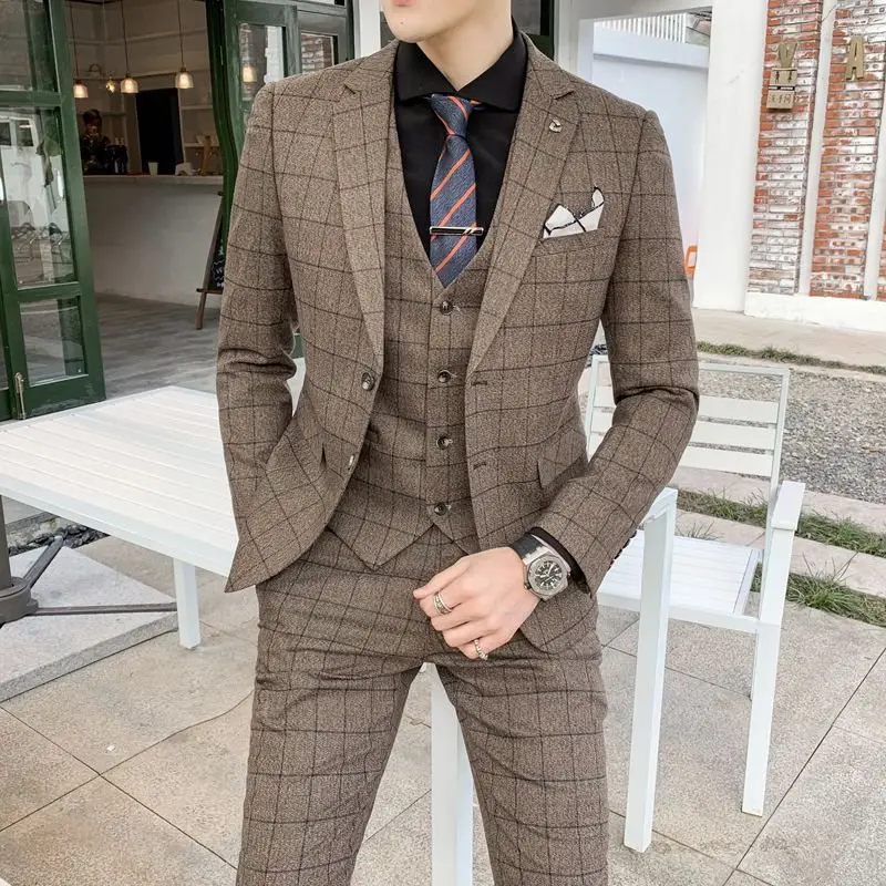 A315 Heren Driedelige Set, Koreaanse Versie Slim Fit Klein Pak, Professionele Formele Kleding, Getuige, Zakelijke Bruidegom, Weddi